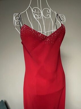 Vintage Dave & Johnny Red Evening Dress with Rhinestone Accents